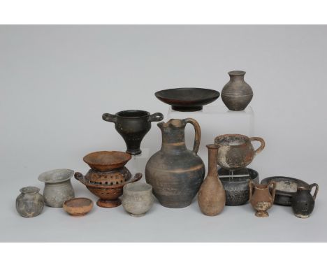 A collection of various Antique Greek terracotta vases, dishes and pitcher. Provenance, auction in Bordeaux, 2018 and private