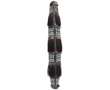 Sulawesi, Poso area, shield, kantu, the V-shaped cross section decorated with alternating bands of ceramic inlay and tufts of