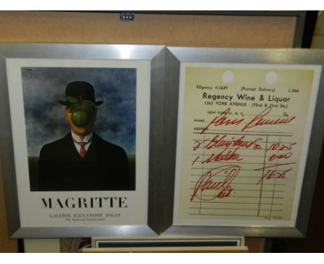 An art print of Parts Review by Andy Warhol, together with an art print of Le Fils De L'Homme by René Margritte. H: 38cm W: 2