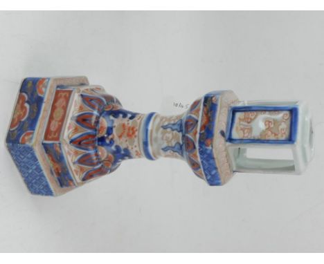 A late 19th century Japanese Imari candlestick holder, shaped as a lantern. H: 22cm