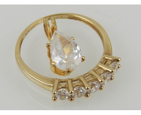 A 9 carat yellow gold and cubic zirconia five stone ring, together with a cubic zirconia pendant. (2)