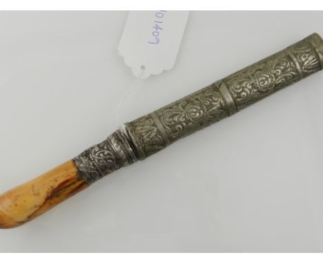 A Qajar white metal and bone handled dagger. L.24cm
