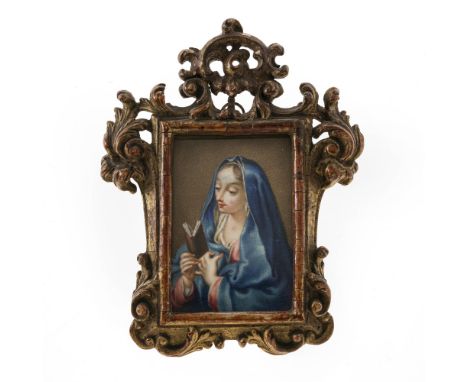 Bayern um 1759

Lesende Maria

Aquarell und Deckfarben, goldgehöht, auf  Pergament. BA 7 x 4,7 cm (Format des Pergamentbogens