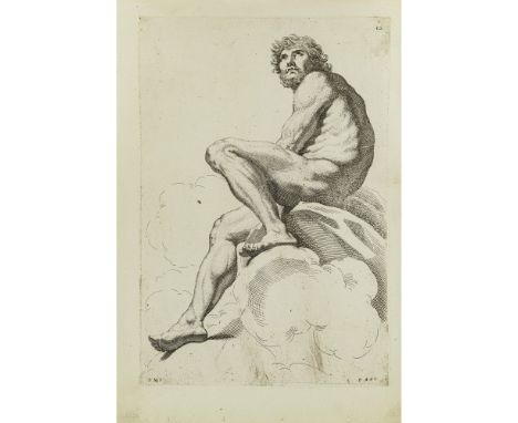 Unbekannt Paris, 2. Hälfte 17. Jh.

Männlicher Akt

Nach einer Vorlage von Pierre Mignard. R. u. in der Platte monogramiert F