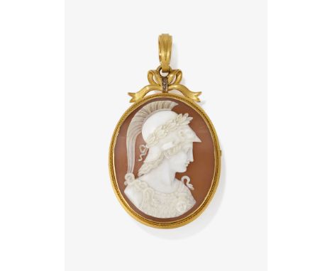 Gemmenbrosche/-anhänger mit Porträt der Athena

Wien, um 1875

Gelbgold 750/-. Wiener Kontrollamtszeichen ab 1867 und Wiener 