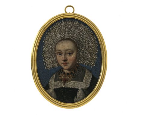 Deutsch 17. Jh.

Bildnis einer jungen Dame

Brustbild nach links. Mit aufwendiger Spizenhaube, ebensolchem Kragen und reichem
