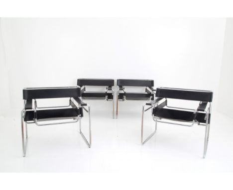MARCEL BREUER (Pe'cs 1902-New York  1981). Four Wassily B3 model armchairs in steel and leather. Production GAVINA (Attr.). 7
