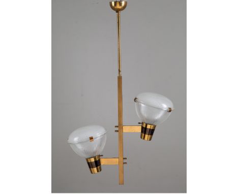 IGNAZIO GARDELLA (attr.)(Milano 1905-Oleggio 1999). Two-light brass chandelier. AZUCENA production (Attr.). 1950s. Missing a 