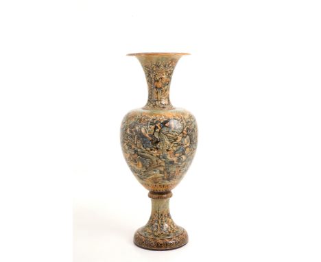 Large ceramic vase decorated with life scenes. BIAGIOLI manufacturing, GUBBIO. Marked on the bottom. 19th century. Defects.&n