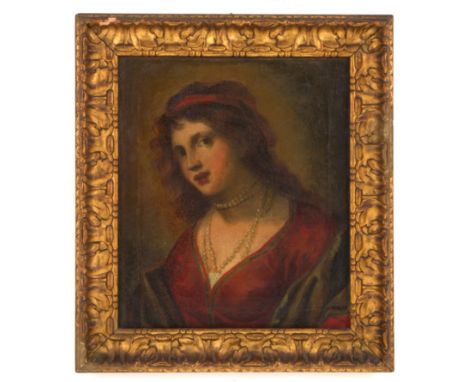 Oil painting on canvas depicting "PORTRAIT OF A WOMAN". Late 18th-early 19th century. In frame. Defects and restorations. Alr