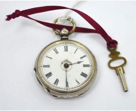 A c1880s ladies' pocket watch, sterling silver case, fifteen-jewel key-wind and key-set movement, white enamel dial with pain