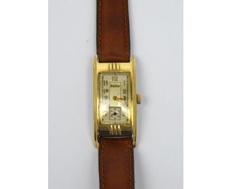 Parker Watch Company; a c1930s gentlemen's long curvex wristwatch, Art Deco style case with gold-filled bezel and stainless s
