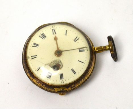 A 17th century fusee pocket watch, circular white enamel dial set with Roman numerals and Arabic numeral seconds, back of mov