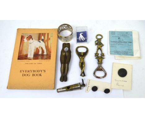 A quantity of collectors' items to include a Stratton Birmingham enamel fox terrier brooch, 'Everybody's Dog Book', a 1924 We