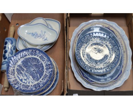 A quantity of 19th century and later blue-over-white decorated ceramic plates and dishes to include an Asiatic pheasant desig