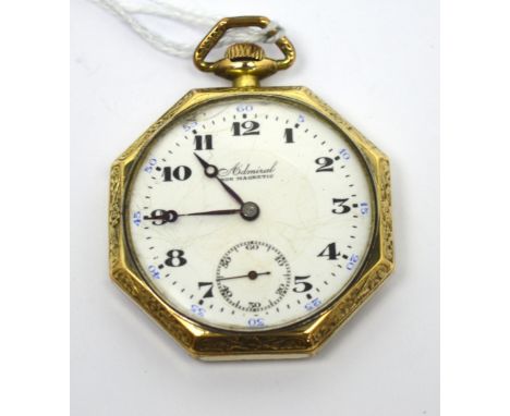 Tacy Watch Co; a c1930s gentlemen's 'Admiral' open face pocket watch, stem-wind and set sixteen-jewel movement, gold-filled o