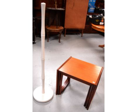 A G-plan teak nest of tables and a white-painted bamboo-style standard lamp, height 125cm (2).