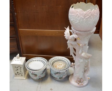A Capodimonte figural jardinière stand and jardinière (af), combined height 106cm, a quantity of Oriental-style jardinières a