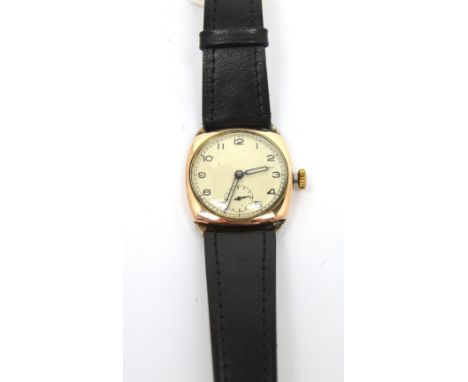 Rotary; a c1930s gentlemen's wristwatch, 9ct solid gold hinged case with solid gold lugs, fifteen-jewel manual-wind movement,