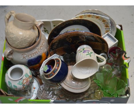 A mixed collection of 20th century ceramics and glass to include a quantity of ceramic ring trees, trinket boxes etc.