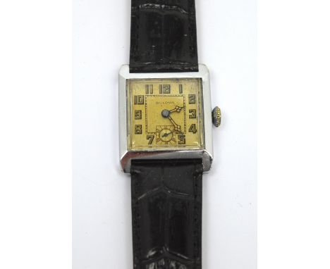 Bulova: a c1930s gentlemen's 'Ambassador' tank-style watch, 14ct white gold filled case, high grade model 10AN fifteen-jewel 