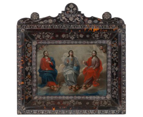 Novo-Hispanic School. 18th Century. Attributable to José de Páez or Miguel de Cabrera."The Holy Trinity"Oil on copperPresente