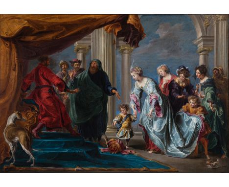 Willem van Herp, The Elder (Antwerp circa 1613 - 1677)‘Moses trampling on Pharaoh's crown’.Oil on canvas. Relined.84 x 119 cm