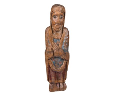 Catalan School. Vall de Boí. Romanesque. Circa 1160 - 1175"Virgin from a Calvary"Carved and polychromed wooden sculpture.41 ×