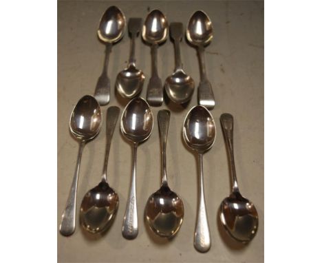 A set of six modern silver teaspoons together with five various other silver 19th century teaspoons in the Fiddle pattern, gr