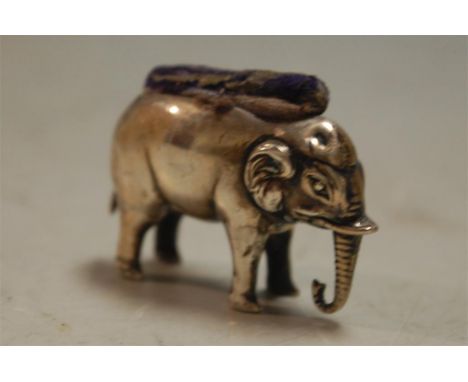 An Edwardian silver novelty pin cushion in the form of an elephant  Condition Report / Extra Information Cushion in poor cond