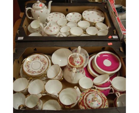 Three boxes of miscellaneous china to include; Paragon part tea service, Adderley floral posy etc 