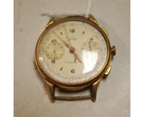 A Jolus gent's chronograph, gilt metal cased with signed silver dial, twin subsidiary dials (lacking strap)