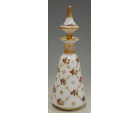 A late 19th century French glass decanter and stopper, with gilt and floral decoration  Condition Report / Extra Information 