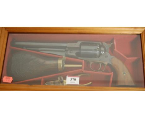 A reproduction Remington New Model Army revolver; together with an embossed copper shot flask; and bullet mould, all in moder