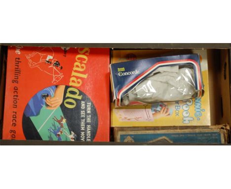 A box of assorted  childrens toys and games to include Chad Valley Escalado