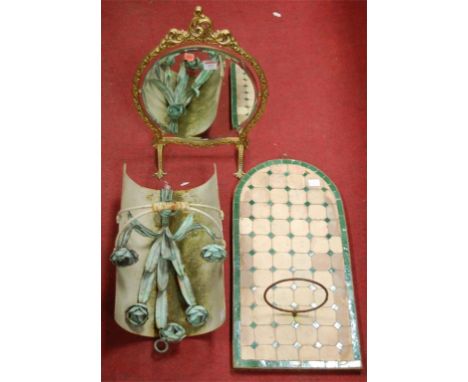 A Herbert Johnson hatbox together with a gilt swing framed toiletry mirror and trug etc