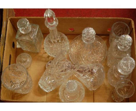 Box of miscellaneous glassware to include cut glass ships decanter and stopper