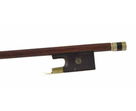 French nickel mounted viola bow of the Peccatte School, unstamped, the stick round, the ebony frog inlaid with pearl eyes (on