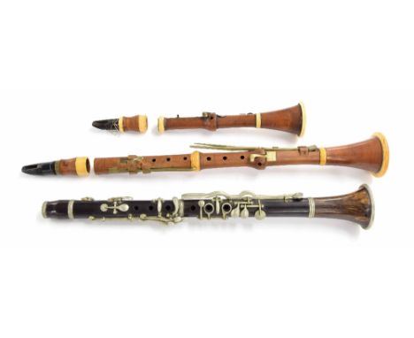 Six-keyed boxwood clarinet in C by E. G. Williams, London, first half 19th century, ivory mounts, brass keys, later barrel an