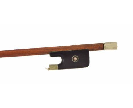 French nickel mounted violin bow from the Bazin Workshop, unstamped, the stick octagonal, the ebony frog inlaid with nickel r