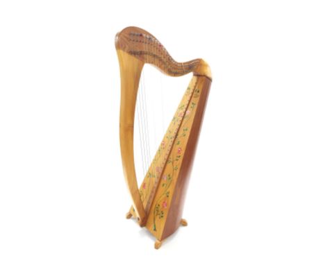 Attractive Contemporary Celtic harp, with floral painted decoration, 40.5" high