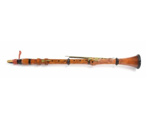 Five-keyed boxwood clarinet in Bb by Biglioni, Rome, c1800, horn mounts, brass keys, ebony mouthpiece, length 676mm