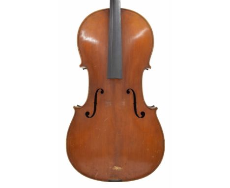 Good early 20th century German violoncello, unlabelled, the two piece back of faint medium curl with similar wood to the side