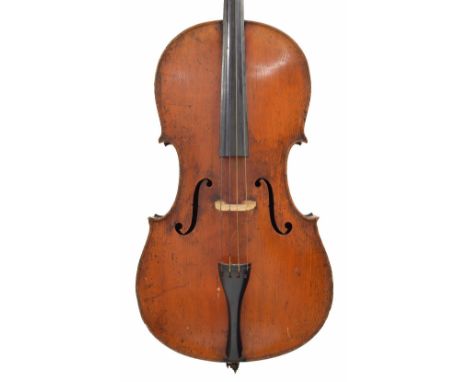 Dresden violoncello circa 1880, the two piece back of faint broad curl with similar wood to the sides, the head of plainish w