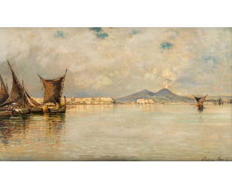 GIUSEPPE CARELLI (ITALIAN 1858-1921)A View of Vesuvius, Naples, oil on panel54 x 44 cm (21 1/4 x 17 3/8 in.)signed and inscri
