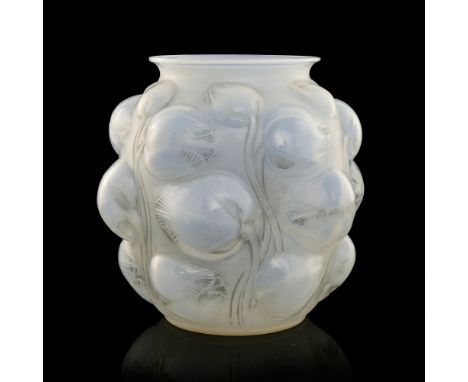 Rene Lalique, a Tulipes opalescent glass vase, model 995, designed circa 1927, polished and frosted, with black staining, int