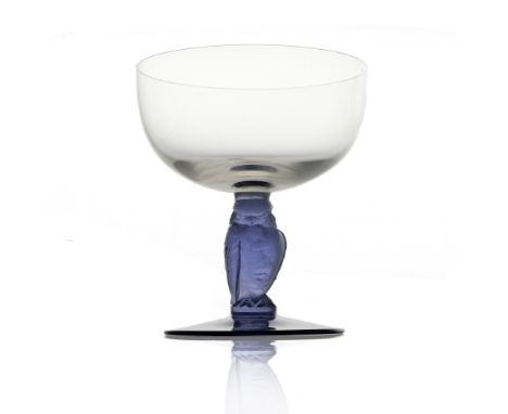 Rene Lalique, a Rapace purple and colourless glass champagne coupe, model Glass 3C, designed circa 1929, frosted and polished