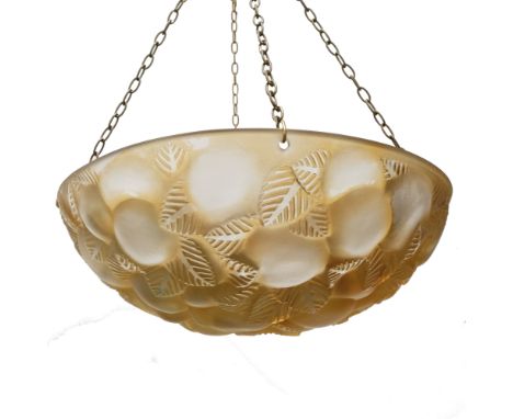 Rene Lalique, a Lausanne glass chandelier or pendant shade, model 2479, designed circa 1929, polished and frosted, with Sienn