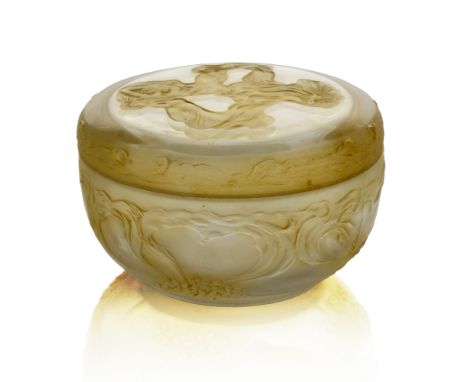 Rene Lalique for Coty, a L'Origan glass box, model Coty Box 4, designed circa 1912, polished and frosted with sepia staining,