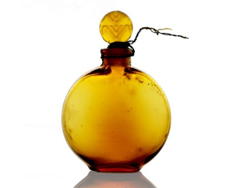 Rene Lalique for Worth, a Vers Le Jour 2 amber glass perfume bottle, model Worth Perfume 5, designed circa 1927, frosted stop